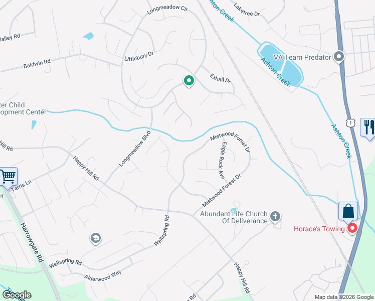 map of restaurants, bars, coffee shops, grocery stores, and more near 2800 Mistwood Forest Drive in Chester
