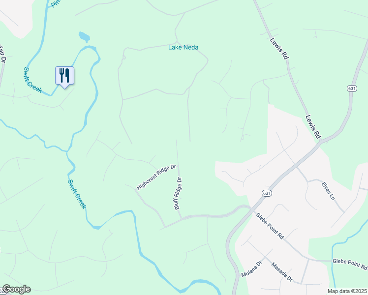 map of restaurants, bars, coffee shops, grocery stores, and more near 13819 Bluff Ridge Drive in Chesterfield