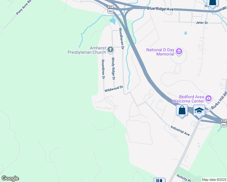 map of restaurants, bars, coffee shops, grocery stores, and more near 907 Wildwood Drive in Bedford
