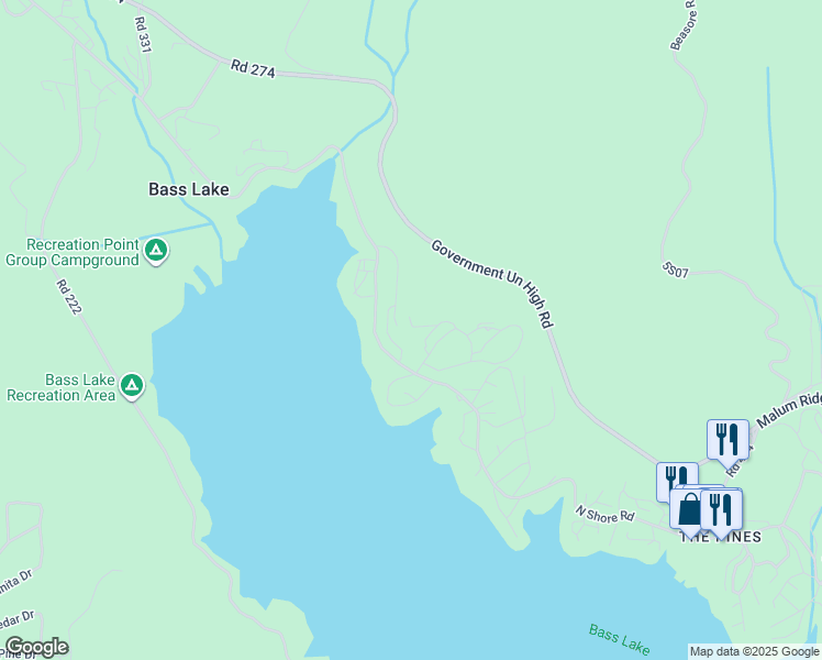 map of restaurants, bars, coffee shops, grocery stores, and more near 39818 Granite Ridge Lane in Bass Lake