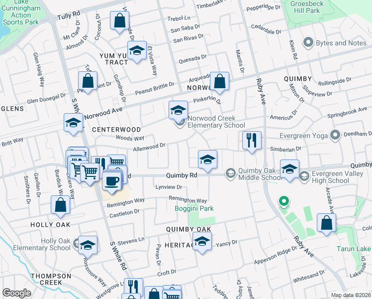 map of restaurants, bars, coffee shops, grocery stores, and more near 2915 Winwood Way in San Jose