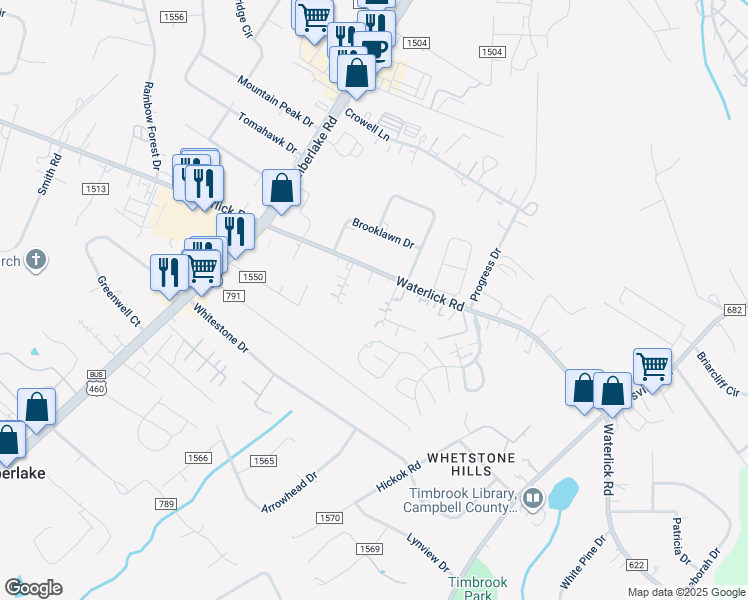 map of restaurants, bars, coffee shops, grocery stores, and more near 67 Crozier Drive in Lynchburg