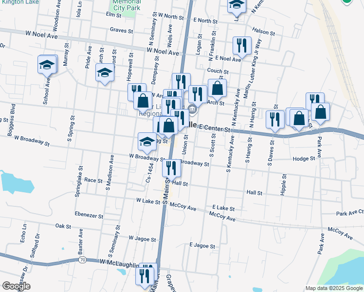 map of restaurants, bars, coffee shops, grocery stores, and more near 107 Union Street in Madisonville
