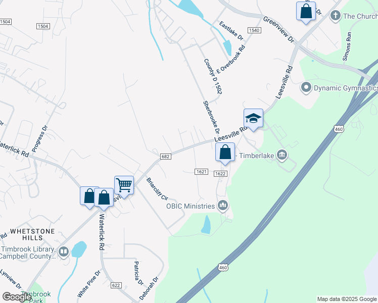 map of restaurants, bars, coffee shops, grocery stores, and more near 63 Deer Creek Drive in Lynchburg