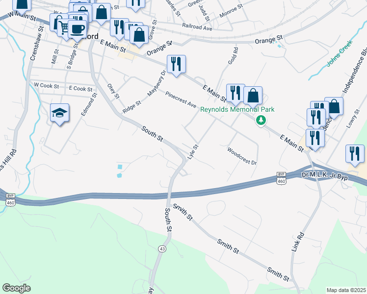 map of restaurants, bars, coffee shops, grocery stores, and more near 889 Short Street in Bedford