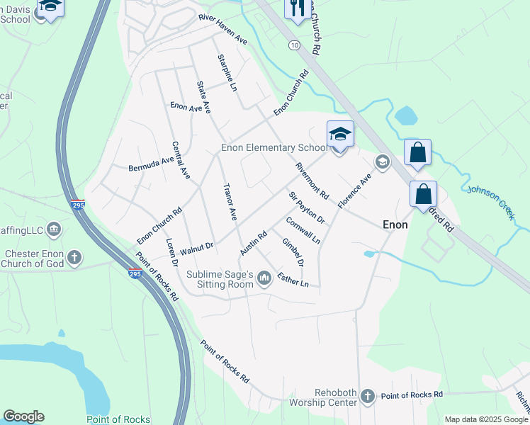 map of restaurants, bars, coffee shops, grocery stores, and more near 1517 Walnut Drive in Chester