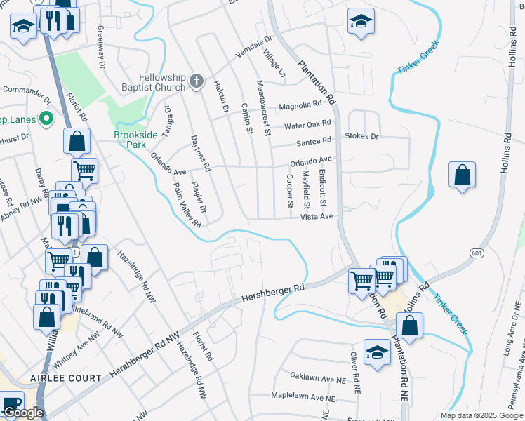 map of restaurants, bars, coffee shops, grocery stores, and more near 303 Vista Avenue in Hollins