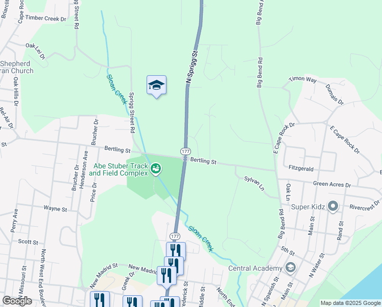 map of restaurants, bars, coffee shops, grocery stores, and more near in Cape Girardeau