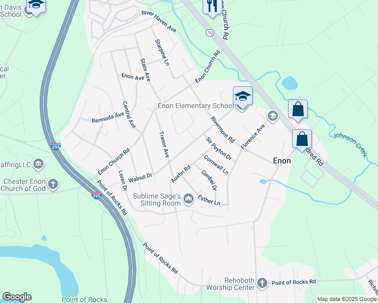 map of restaurants, bars, coffee shops, grocery stores, and more near 1517 Walnut Drive in Chester