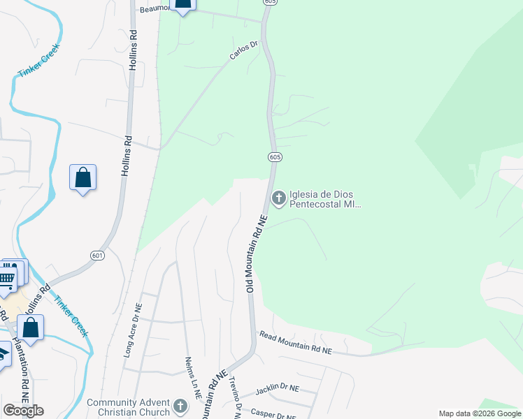 map of restaurants, bars, coffee shops, grocery stores, and more near 5040 Old Mountain Road Northeast in Roanoke