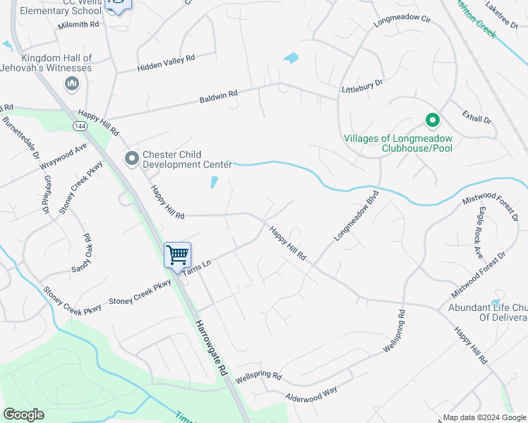 map of restaurants, bars, coffee shops, grocery stores, and more near 14009 Happy Hill Road in Chester