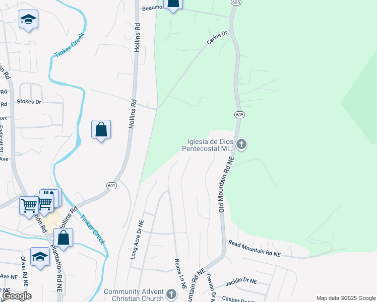 map of restaurants, bars, coffee shops, grocery stores, and more near 4870 Golfview Drive Northeast in Roanoke