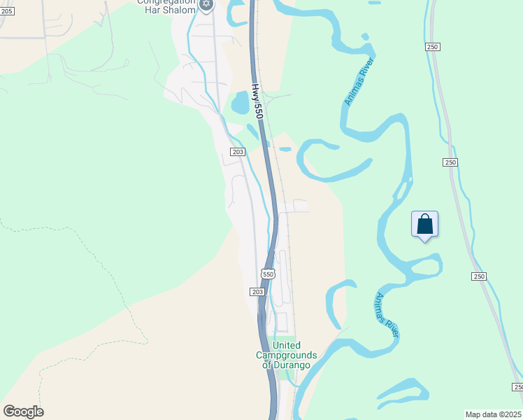 map of restaurants, bars, coffee shops, grocery stores, and more near 25901-25999 Highway 550 in Durango