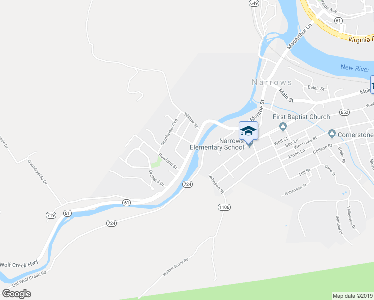 map of restaurants, bars, coffee shops, grocery stores, and more near 204 Park Drive in Narrows