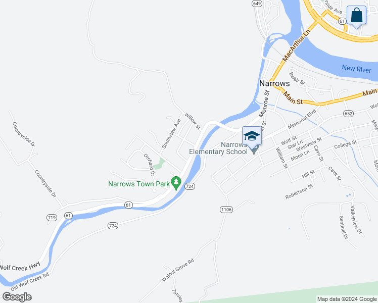 map of restaurants, bars, coffee shops, grocery stores, and more near 204 Park Drive in Narrows