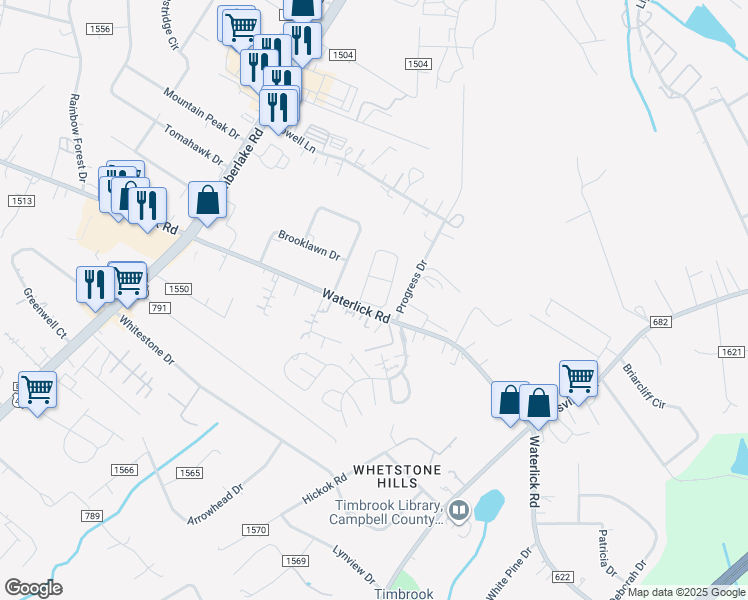 map of restaurants, bars, coffee shops, grocery stores, and more near 304 Apala Circle in Lynchburg