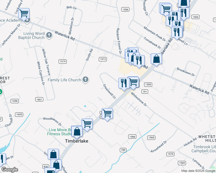 map of restaurants, bars, coffee shops, grocery stores, and more near 402 Greenwell Court in Lynchburg