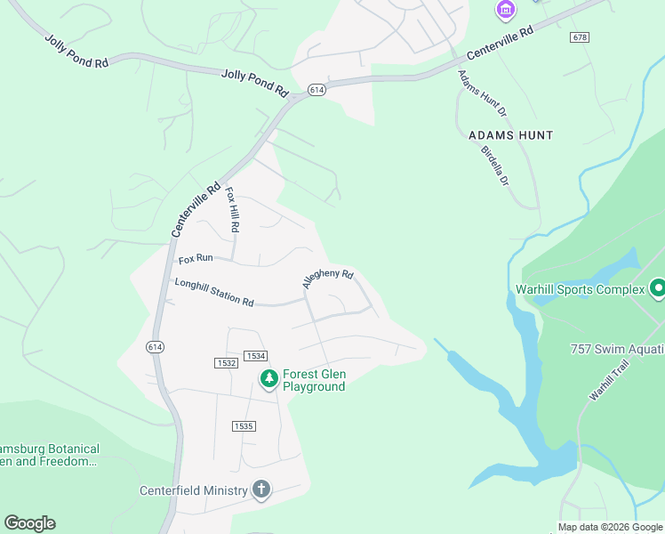 map of restaurants, bars, coffee shops, grocery stores, and more near 6041 Allegheny Road in Williamsburg