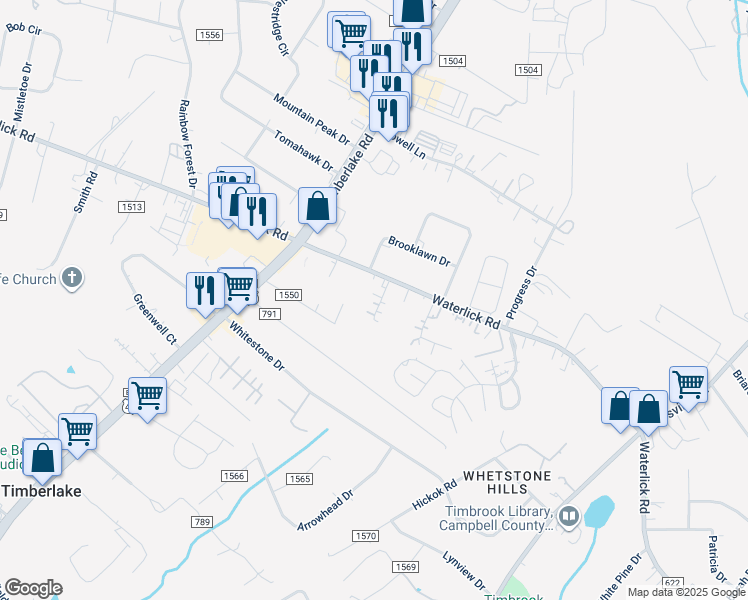 map of restaurants, bars, coffee shops, grocery stores, and more near 61 Lynette Drive in Lynchburg