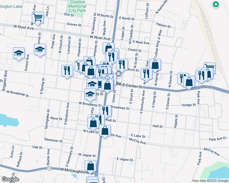 map of restaurants, bars, coffee shops, grocery stores, and more near 107 Union Street in Madisonville