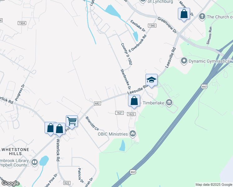 map of restaurants, bars, coffee shops, grocery stores, and more near 30 Cavalier Court in Lynchburg