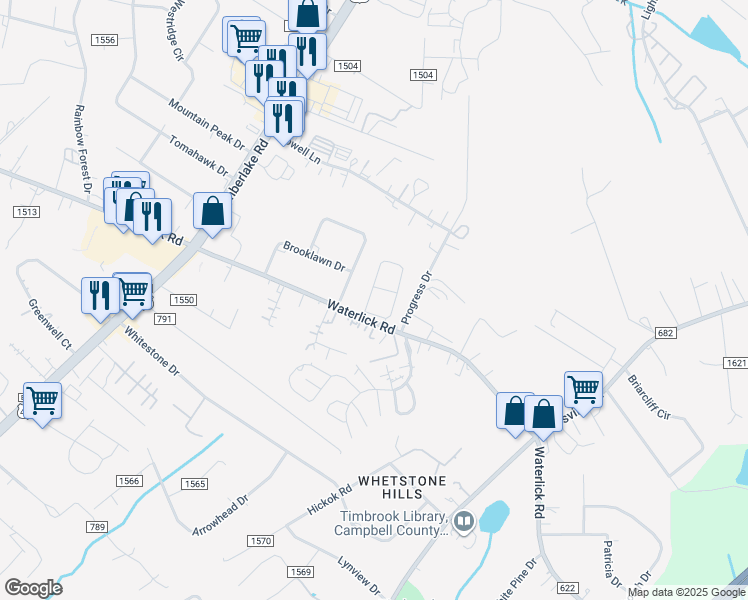 map of restaurants, bars, coffee shops, grocery stores, and more near 304 Apala Circle in Lynchburg