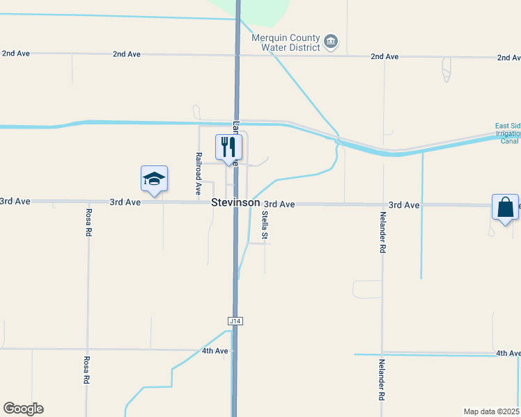 map of restaurants, bars, coffee shops, grocery stores, and more near 19887 3rd Avenue in Stevinson