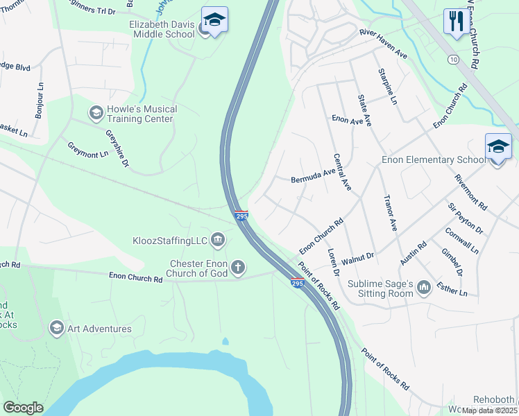 map of restaurants, bars, coffee shops, grocery stores, and more near 14405 Santell Drive in Chester