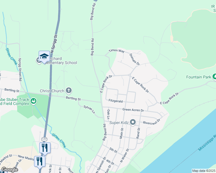 map of restaurants, bars, coffee shops, grocery stores, and more near 540 Cape Meadows Circle in Cape Girardeau
