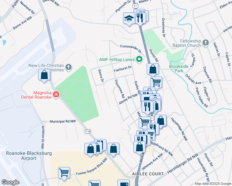 map of restaurants, bars, coffee shops, grocery stores, and more near 5741 Littleton Road in Roanoke