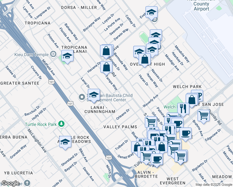 map of restaurants, bars, coffee shops, grocery stores, and more near 1994 Sumatra Avenue in San Jose