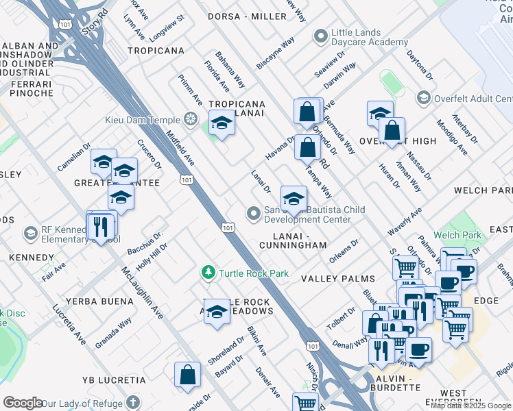 map of restaurants, bars, coffee shops, grocery stores, and more near 1889 Sarasota Way in San Jose