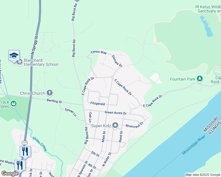 map of restaurants, bars, coffee shops, grocery stores, and more near 1809 Main Street in Cape Girardeau