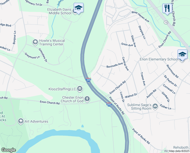 map of restaurants, bars, coffee shops, grocery stores, and more near 14405 Santell Drive in Chester