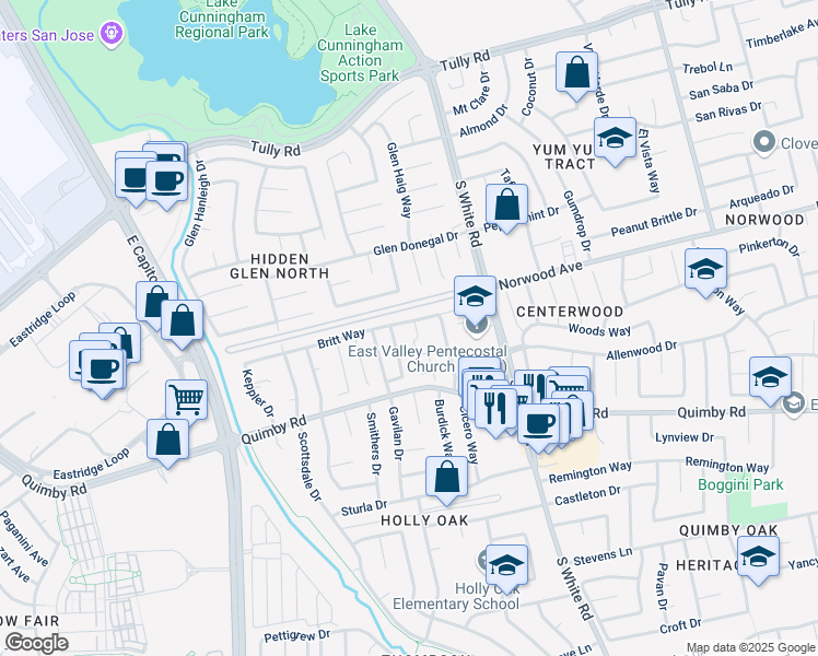 map of restaurants, bars, coffee shops, grocery stores, and more near 2703 Gilham Way in San Jose
