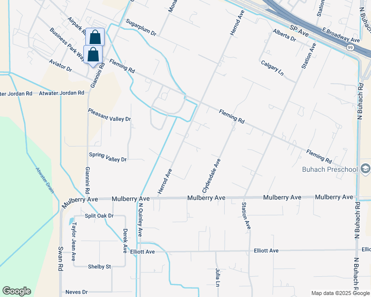 map of restaurants, bars, coffee shops, grocery stores, and more near 5813 Orchid Court in Atwater