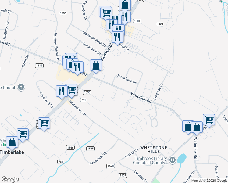 map of restaurants, bars, coffee shops, grocery stores, and more near 61 Lynette Drive in Lynchburg