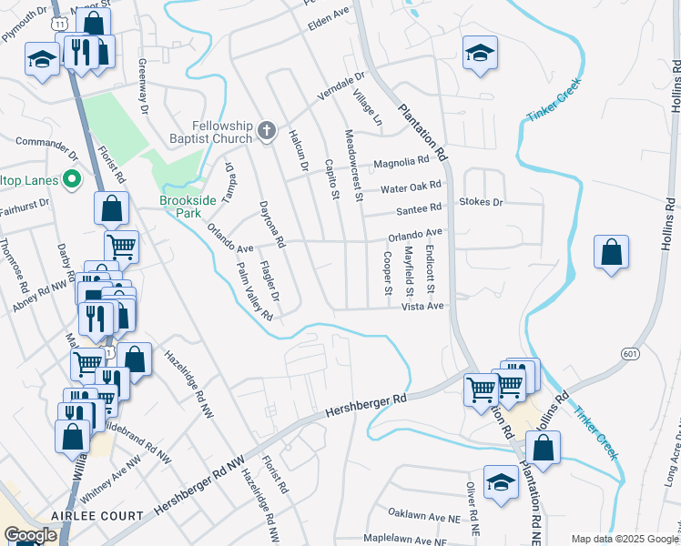 map of restaurants, bars, coffee shops, grocery stores, and more near 5404 Capito Street in Hollins