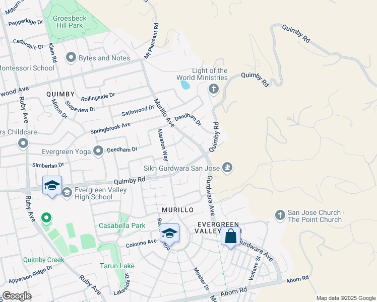 map of restaurants, bars, coffee shops, grocery stores, and more near 3053 Cedar Ridge Court in San Jose