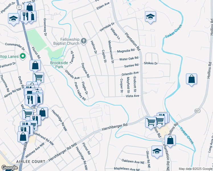 map of restaurants, bars, coffee shops, grocery stores, and more near 5404 Capito St in Roanoke