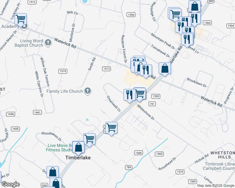 map of restaurants, bars, coffee shops, grocery stores, and more near 402 Greenwell Court in Lynchburg