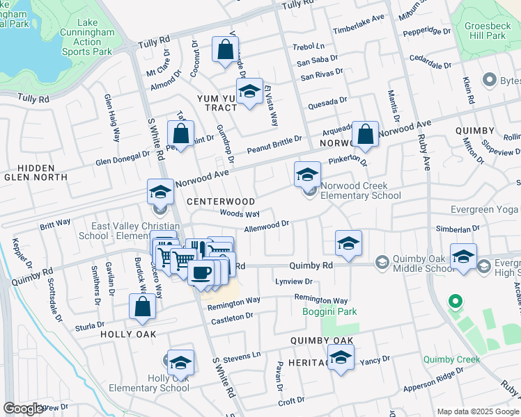 map of restaurants, bars, coffee shops, grocery stores, and more near 3117 Woods Way in San Jose