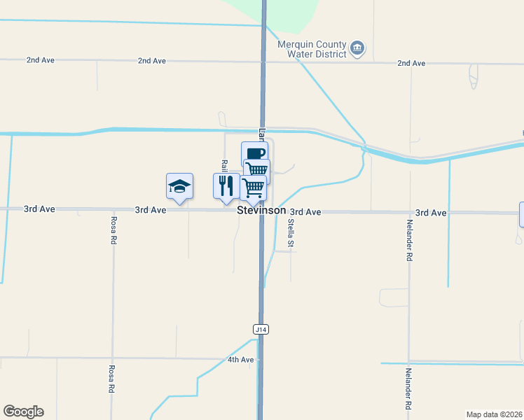 map of restaurants, bars, coffee shops, grocery stores, and more near in Stevinson