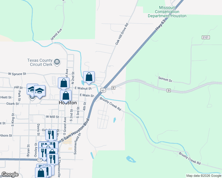 map of restaurants, bars, coffee shops, grocery stores, and more near 620 State Route B in Houston