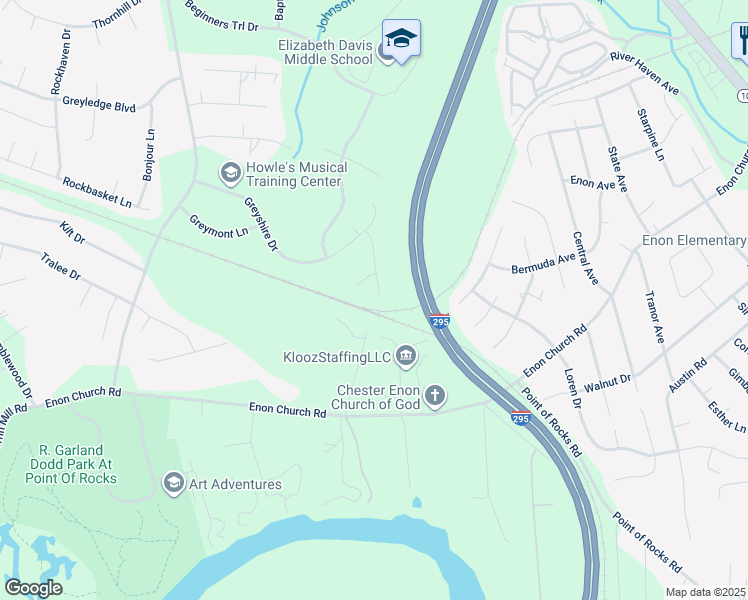 map of restaurants, bars, coffee shops, grocery stores, and more near 14212 Elkington Drive in Chester