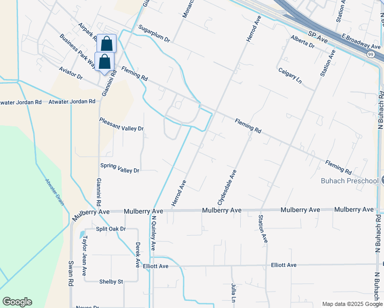 map of restaurants, bars, coffee shops, grocery stores, and more near 5813 Orchid Court in Atwater