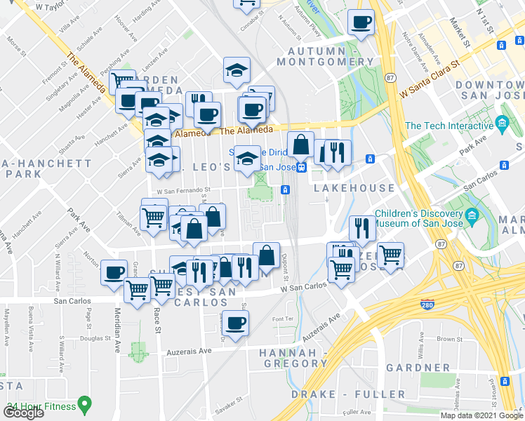 map of restaurants, bars, coffee shops, grocery stores, and more near 217 Kentdale Place in San Jose