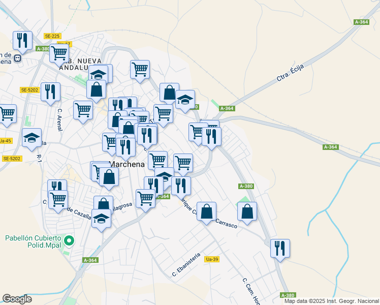 map of restaurants, bars, coffee shops, grocery stores, and more near 6 Calle Sancho Dávila in Marchena