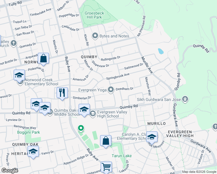 map of restaurants, bars, coffee shops, grocery stores, and more near 3041 Wetmore Drive in San Jose