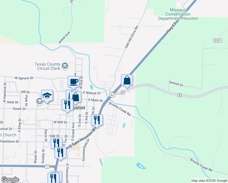 map of restaurants, bars, coffee shops, grocery stores, and more near 610-620 State Route B in Houston